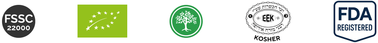 Certifications - FSSC 22000, EU Organic, Organic Certification, Kosher, FDA Registered